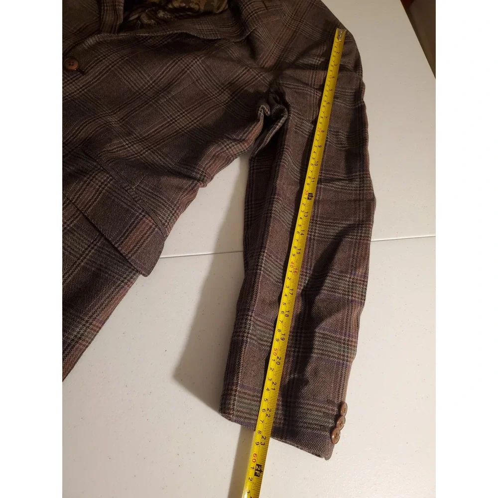 ETRO Mens Blazer 48 Suit Jacket 100% WOOL Plaid Made‎ In Italy Brown Silk Lined